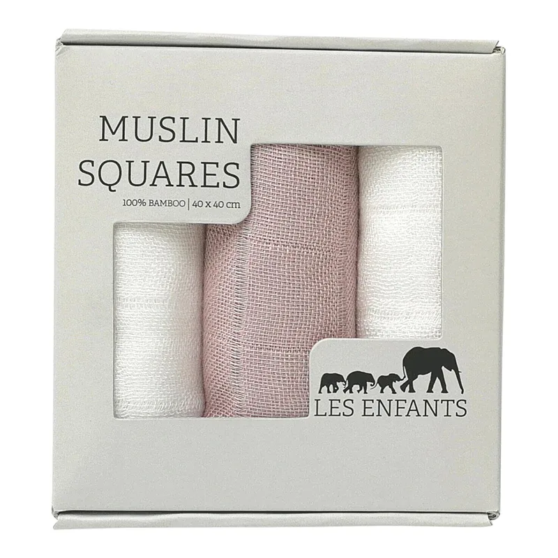 Les Enfants Muslin Squares 3-pack Rosa/Vit Les Enfants