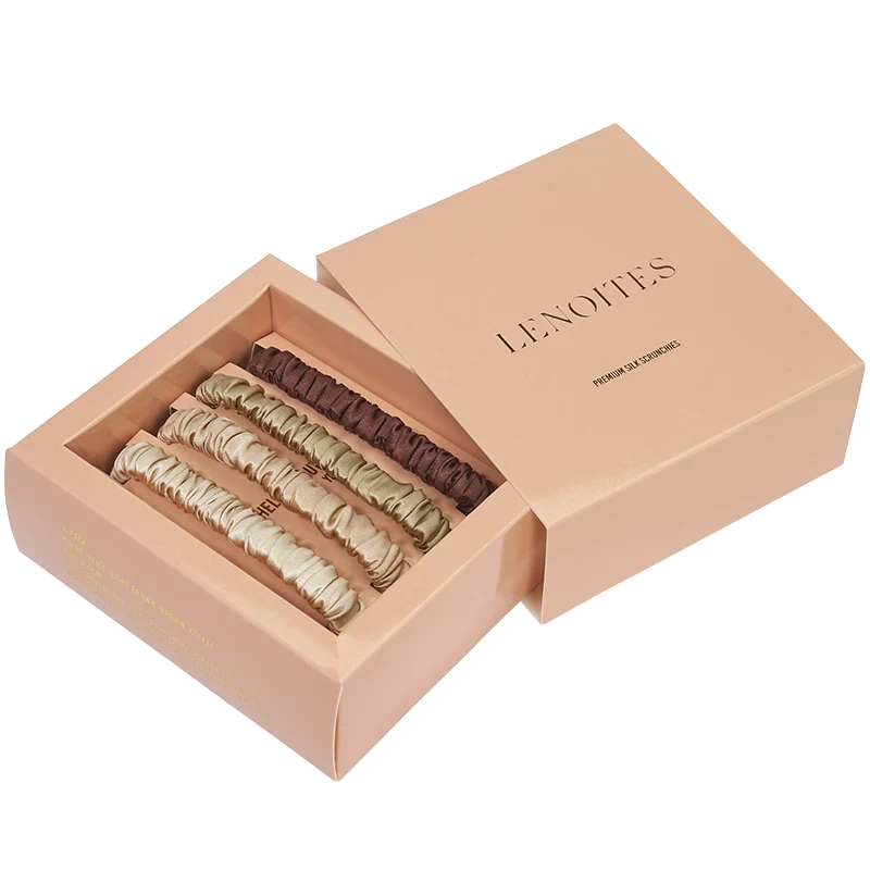 Lenoites Mulberry Silk Skinny Scrunchies Beige, Light Brown, Brown, Coffee Lenoites