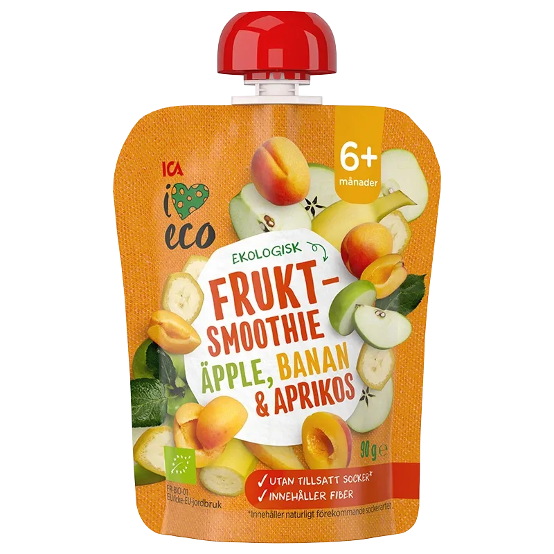 ICA I Love Eco Fruktsmoothie Äpple Banan Aprikos 90 g ICA I Love Eco