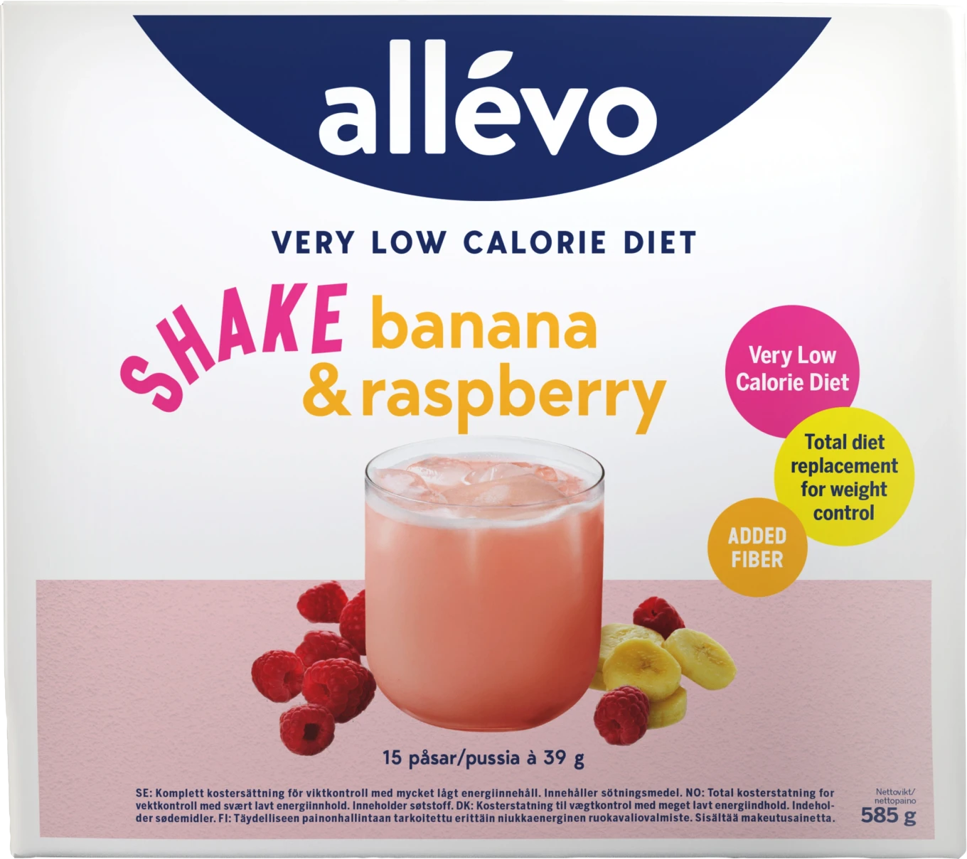 Allévo VLCD Shake Banana & Raspberry 15 portioner Allévo