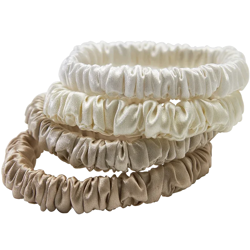 Lenoites Mulberry Silk Skinny Scrunchies White, Cream White, Beige, Light Brown Lenoites