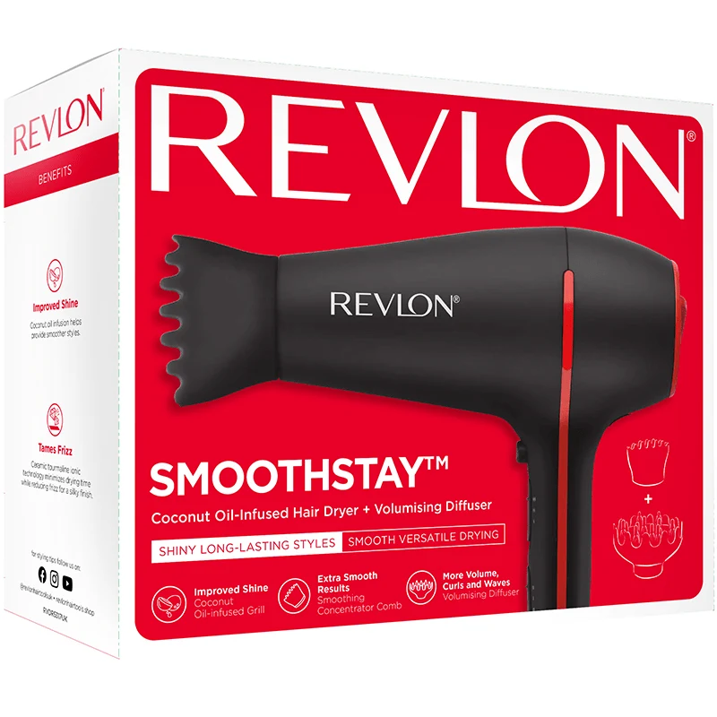 Revlon Smoothstay Coconut Oil-Infused Hair Dryer + Volumising Diffuser Revlon
