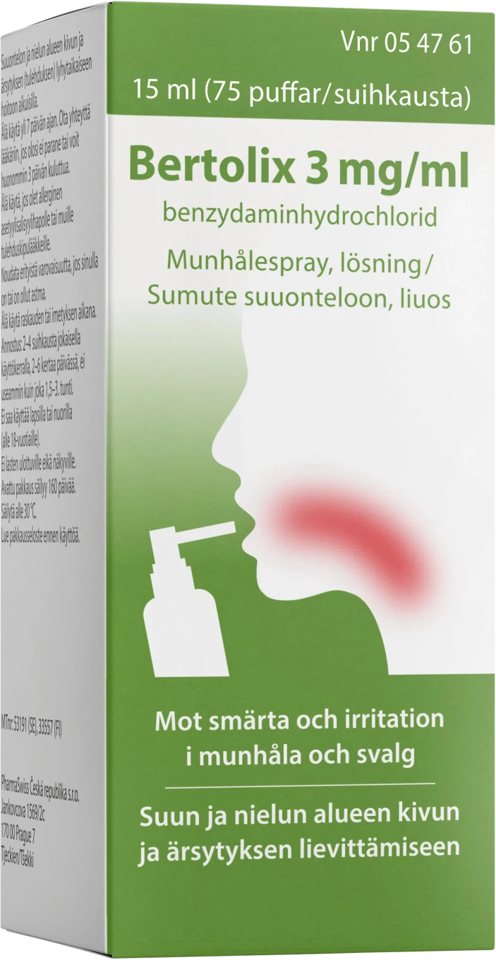 Bertolix Munhålespray, lösning 3mg/ml Sprayflaska, 15ml (75puffar) Bertolix