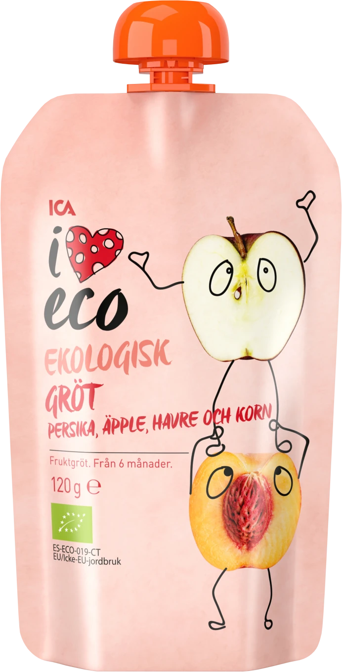 ICA I Love Eco Fruktgröt Persika Äpple HAVRE & Korn 120 g ICA I Love Eco