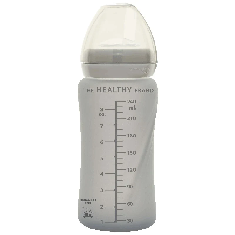 Everyday Baby Sugrörsflaska Glas Healthy + Quiet Grey 240 ml Everyday Baby