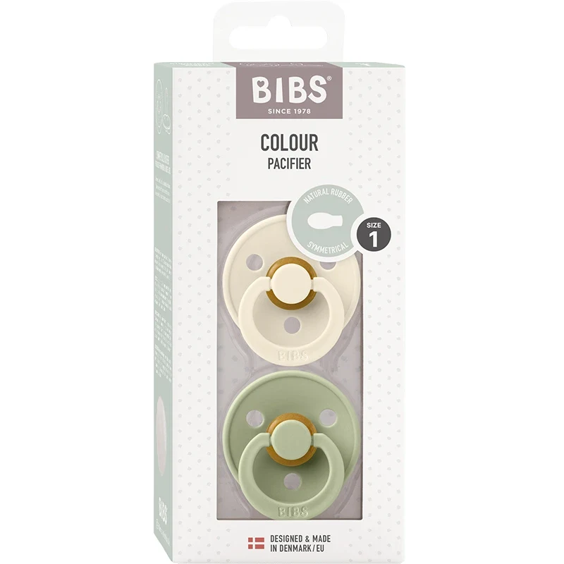 BIBS Colour Latex Symmetrical Ivory/Sage 2-pack Size 1 Bibs