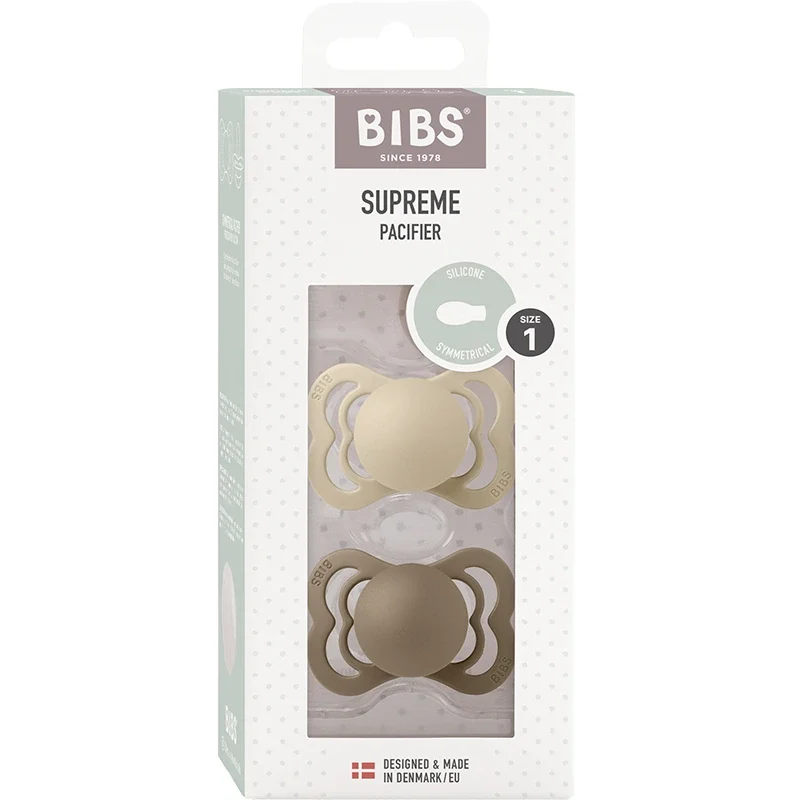 BIBS Supreme Silicone Vanilla/Dark Oak 2-pack Size 1 Bibs