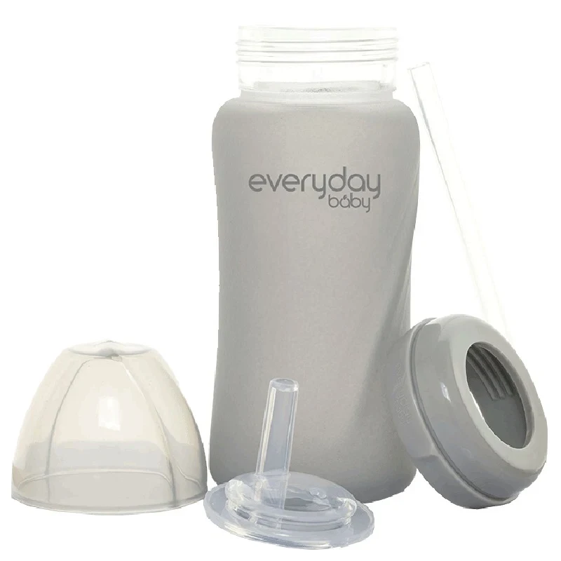 Everyday Baby Sugrörsflaska Glas Healthy + Quiet Grey 240 ml Everyday Baby