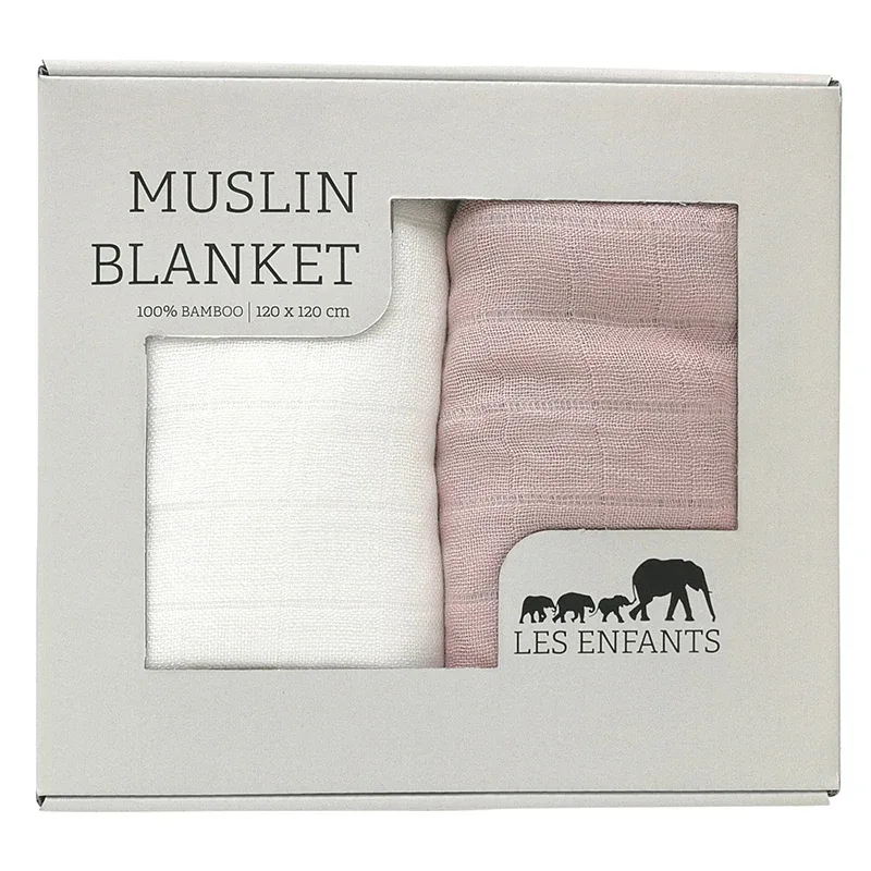 Les Enfants Muslin Blanket 2-pack Rosa/Vit Les Enfants