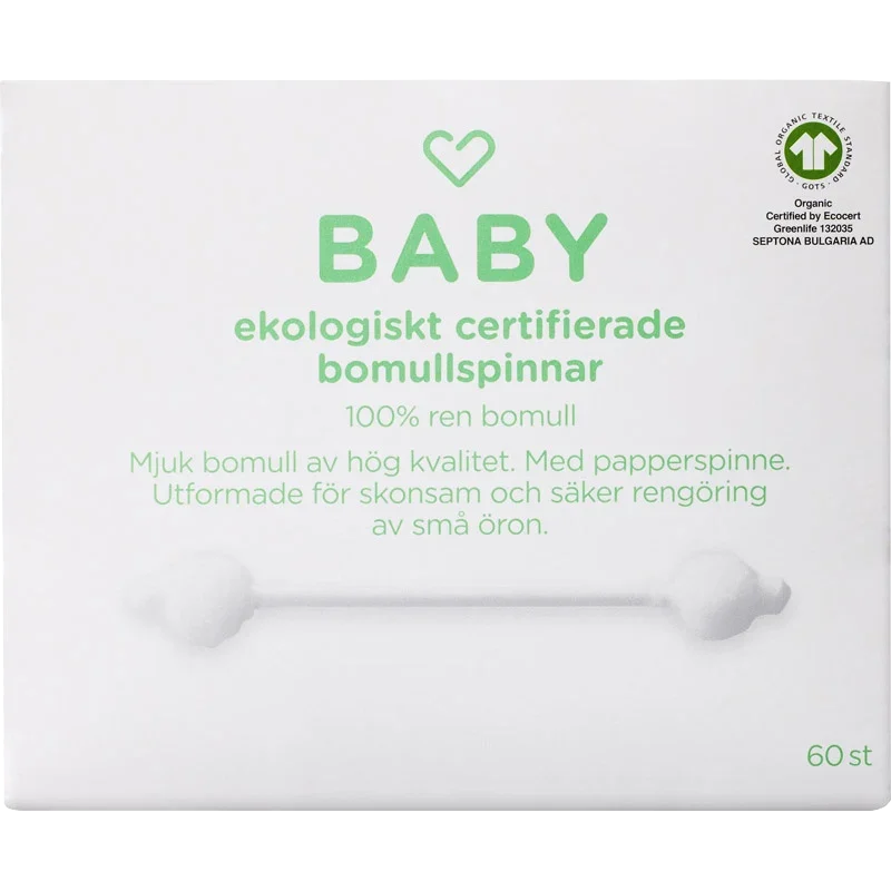 Hjärtats BABY Eko Bomullspinnar 60 st Hjärtats