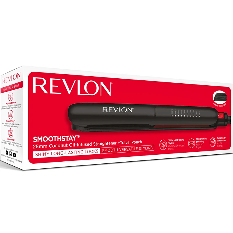 Revlon Smoothstay Coconut Oil-Infused Straightener + Travel Pouch Revlon