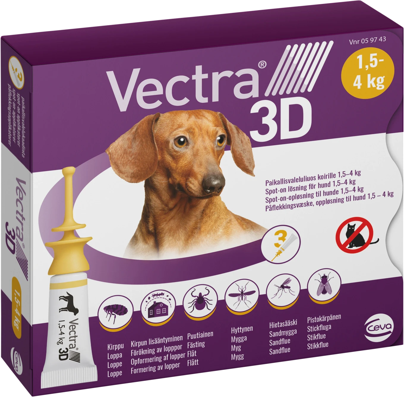 Vectra 3D för hund 1,5-4 kg Spot-on lösning Pipett, 3st (3x0,8ml) Vectra 3D