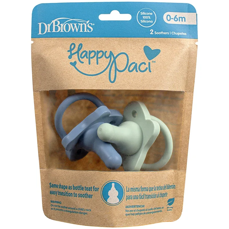 Dr. Brown's HappyPaci Silicone Soother 0-6m Blå/Grön 2-pack Dr Browns