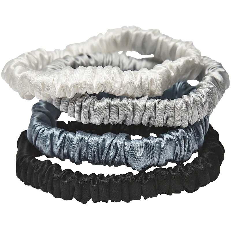 Lenoites Mulberry Silk Skinny Scrunchies White, Light Grey, Blue, Black Lenoites