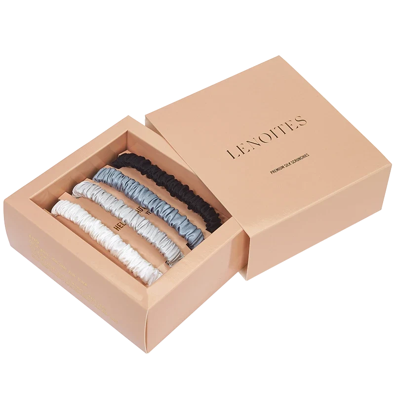 Lenoites Mulberry Silk Skinny Scrunchies White, Light Grey, Blue, Black Lenoites