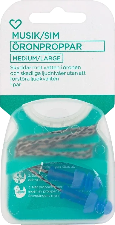 Hjärtats musik- och simpropp medium/large 1 par Hjärtats