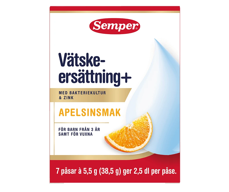 Semper Vätskeersättning+ Apelsinsmak 7 dospåsar Semper