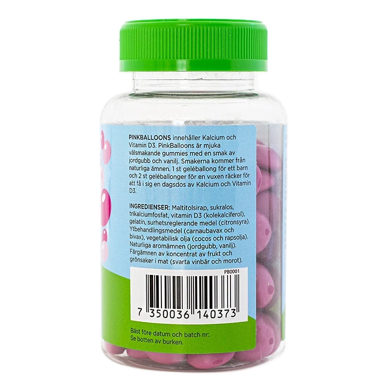 Vitabeaner Pink Balloons Vitamin D3 & Kalcium tuggisar 60st Vitabeaner