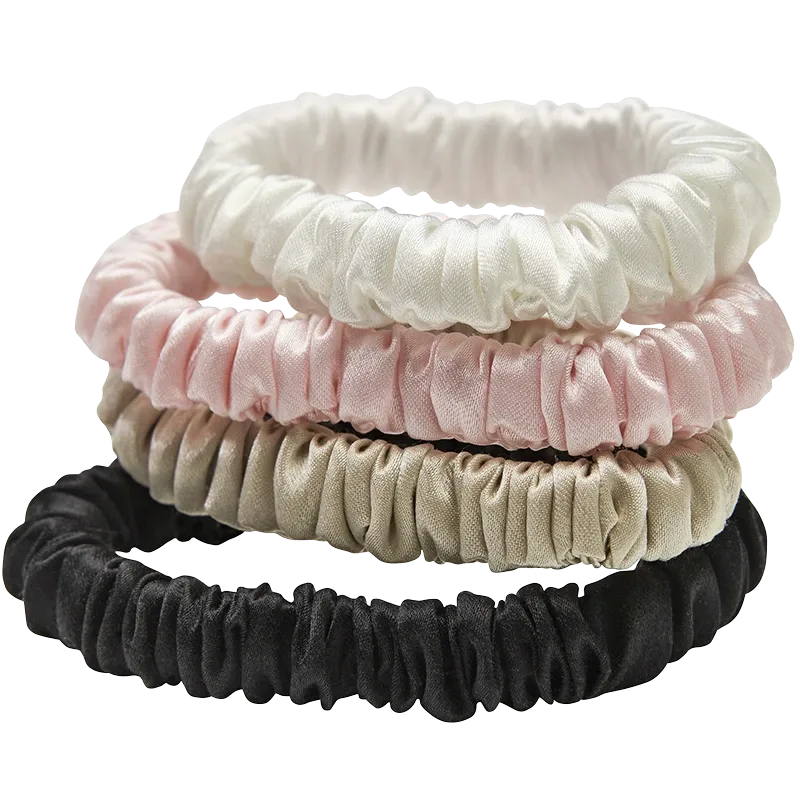 Lenoites Mulberry Silk Skinny Scrunchies White, Pink, Beige, Black Lenoites