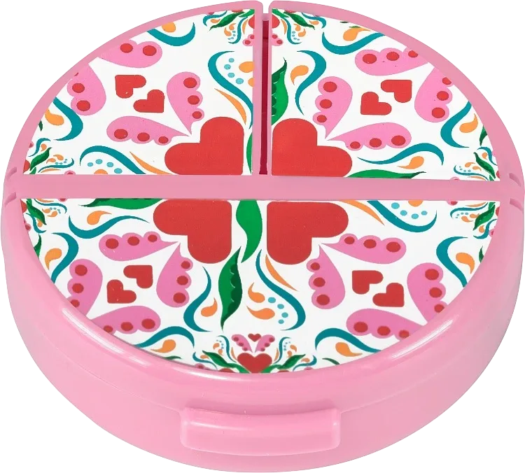 Hjärtats pillerburk 3 fack Rosa mönstrad Hjärtats
