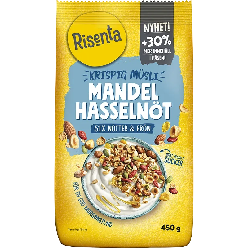 Risenta Krispig Müsli Mandel Hasselnöt 450 g Risenta