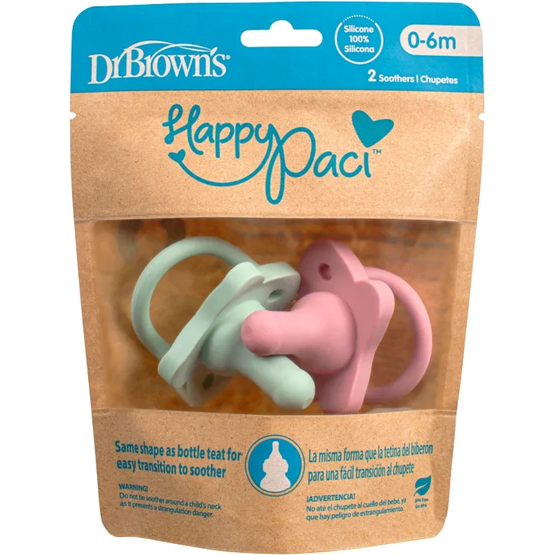 Dr. Brown's HappyPaci Silicone Soother 0-6m Rosa/Grön 2-pack Dr Browns