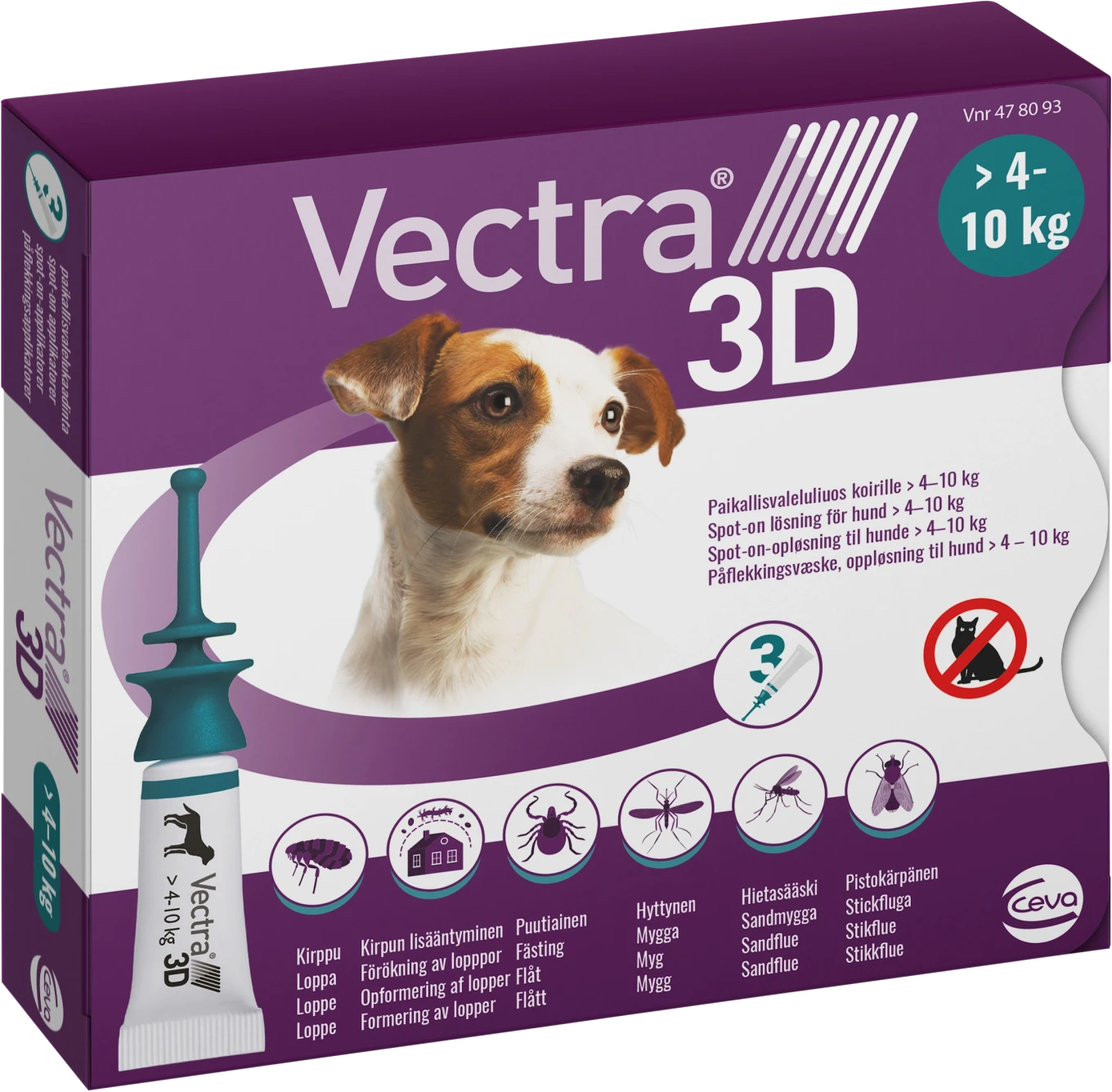Vectra 3D för hund 4-10 kg Spot-on lösning Pipett, 3st (3x1,6ml) Vectra 3D