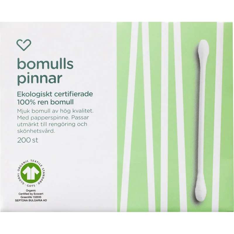 Hjärtats Eko Bomullspinnar 200 st Hjärtats