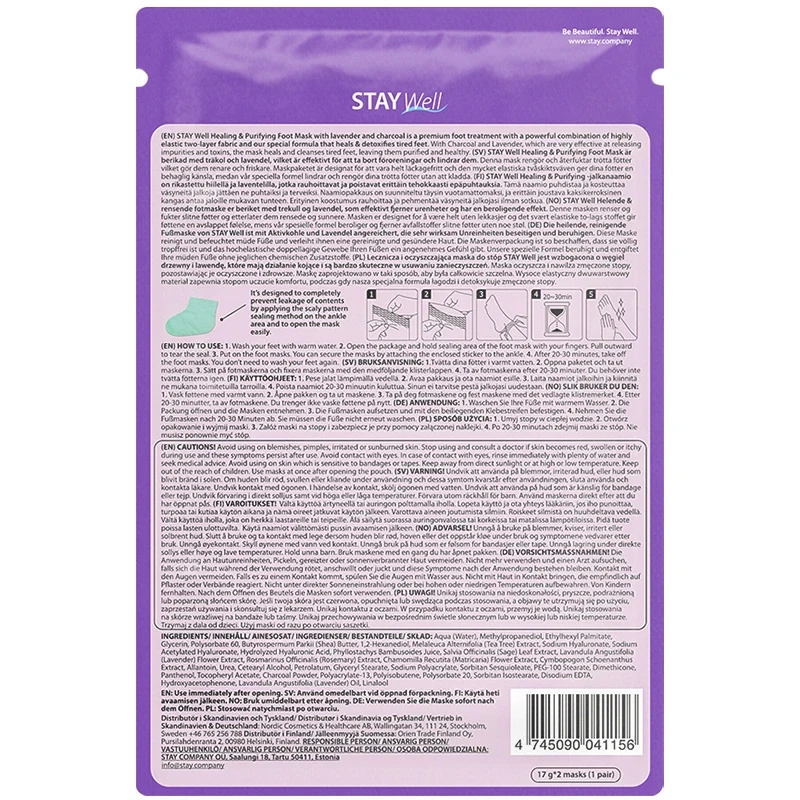 Stay Well Healing & Purifying Foot Mask Charcoal 1 par Stay Well