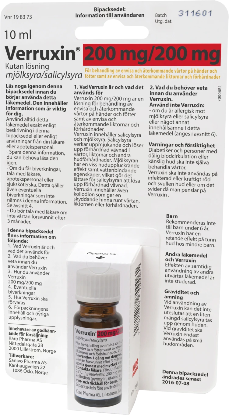 Verruxin kutan lösning 200 mg/200 mg 10 ml Verruxin