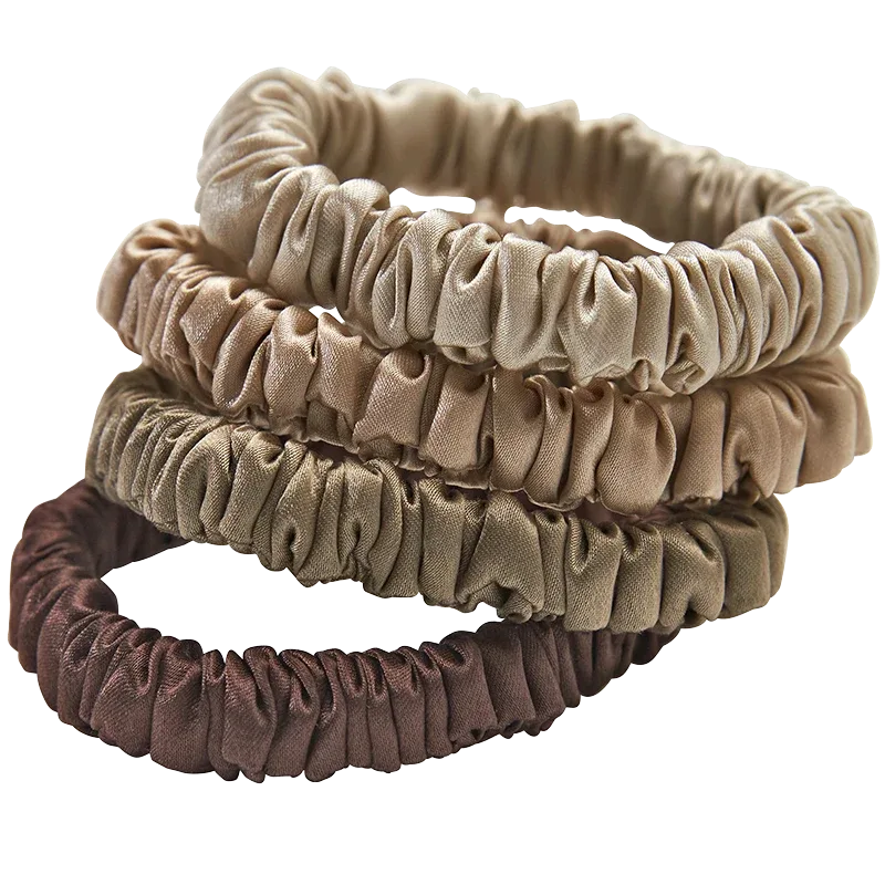 Lenoites Mulberry Silk Skinny Scrunchies Beige, Light Brown, Brown, Coffee Lenoites