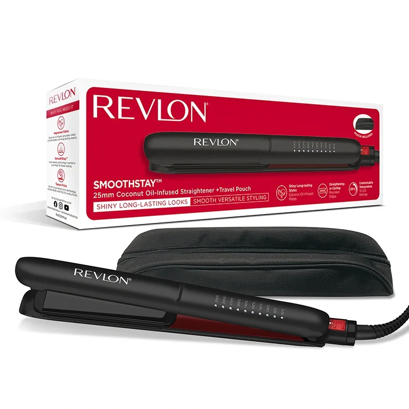 Revlon Smoothstay Coconut Oil-Infused Straightener + Travel Pouch Revlon