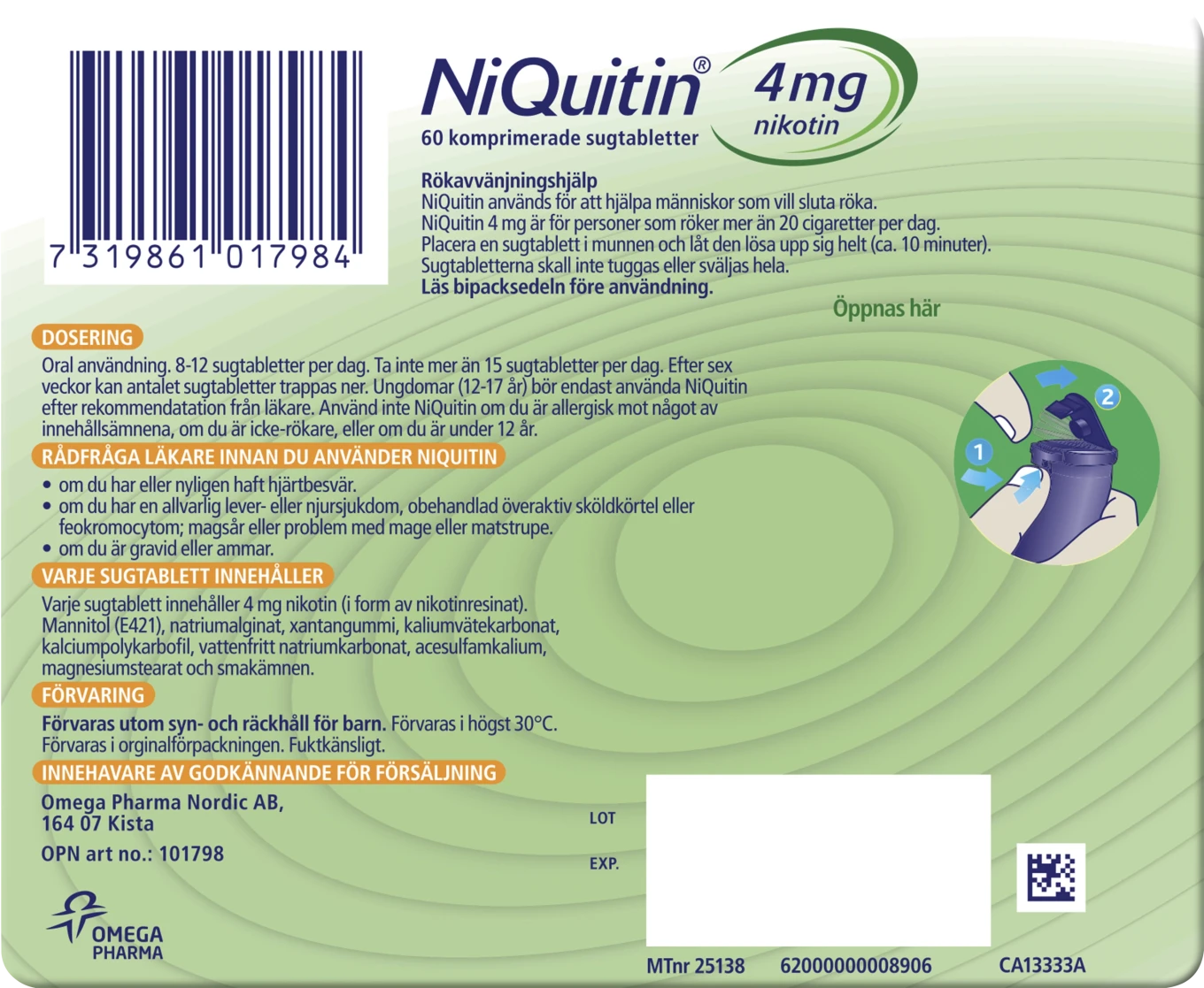 NiQuitin Komprimerad sugtablett 4mg Plastburk, 60(3x20) sugtabletter Niquitin