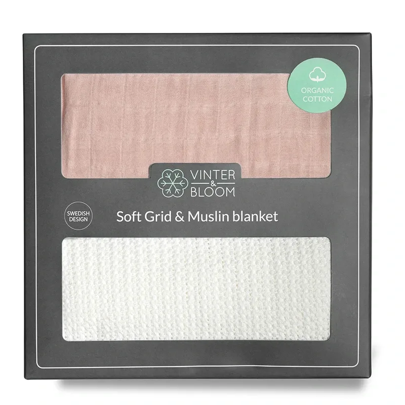 Vinter & Bloom Filt Soft Grid + Muslin EKO White/Dusty Rose Vinter & Bloom