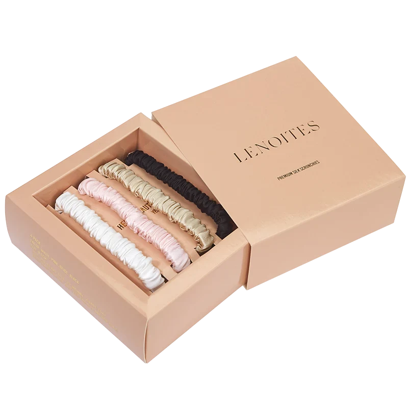 Lenoites Mulberry Silk Skinny Scrunchies White, Pink, Beige, Black Lenoites