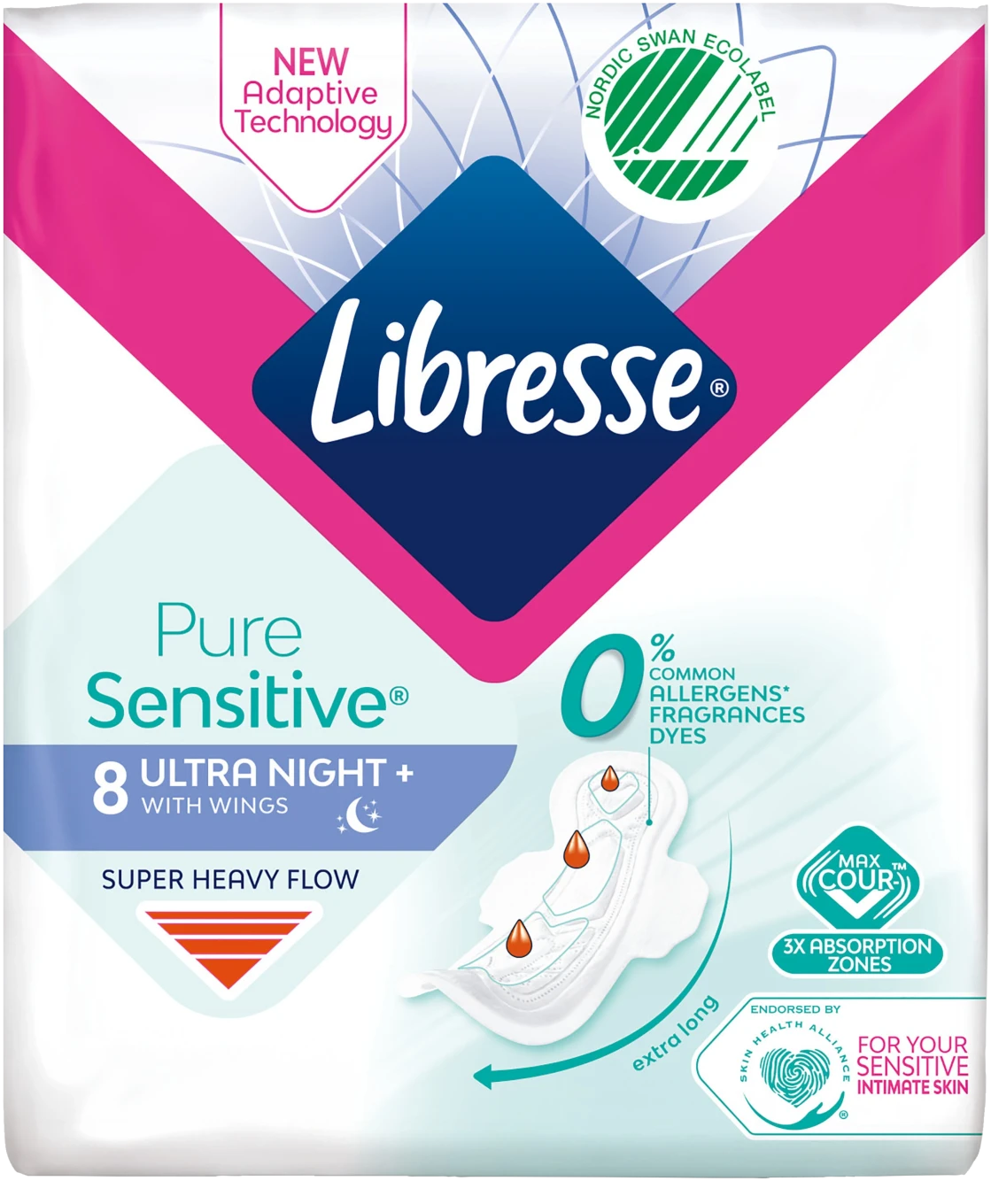 Libresse Pure Sensitive Ultra Night Wing 8-pack Libresse