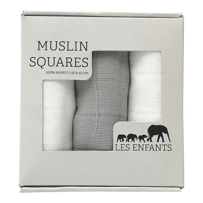 Les Enfants Muslin Squares 3-pack Grå/Vit Les Enfants