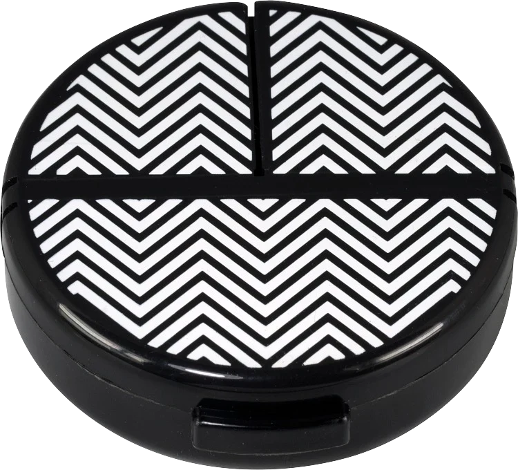 Hjärtats pillerburk 3 fack Svart/vit mönstrad Hjärtats