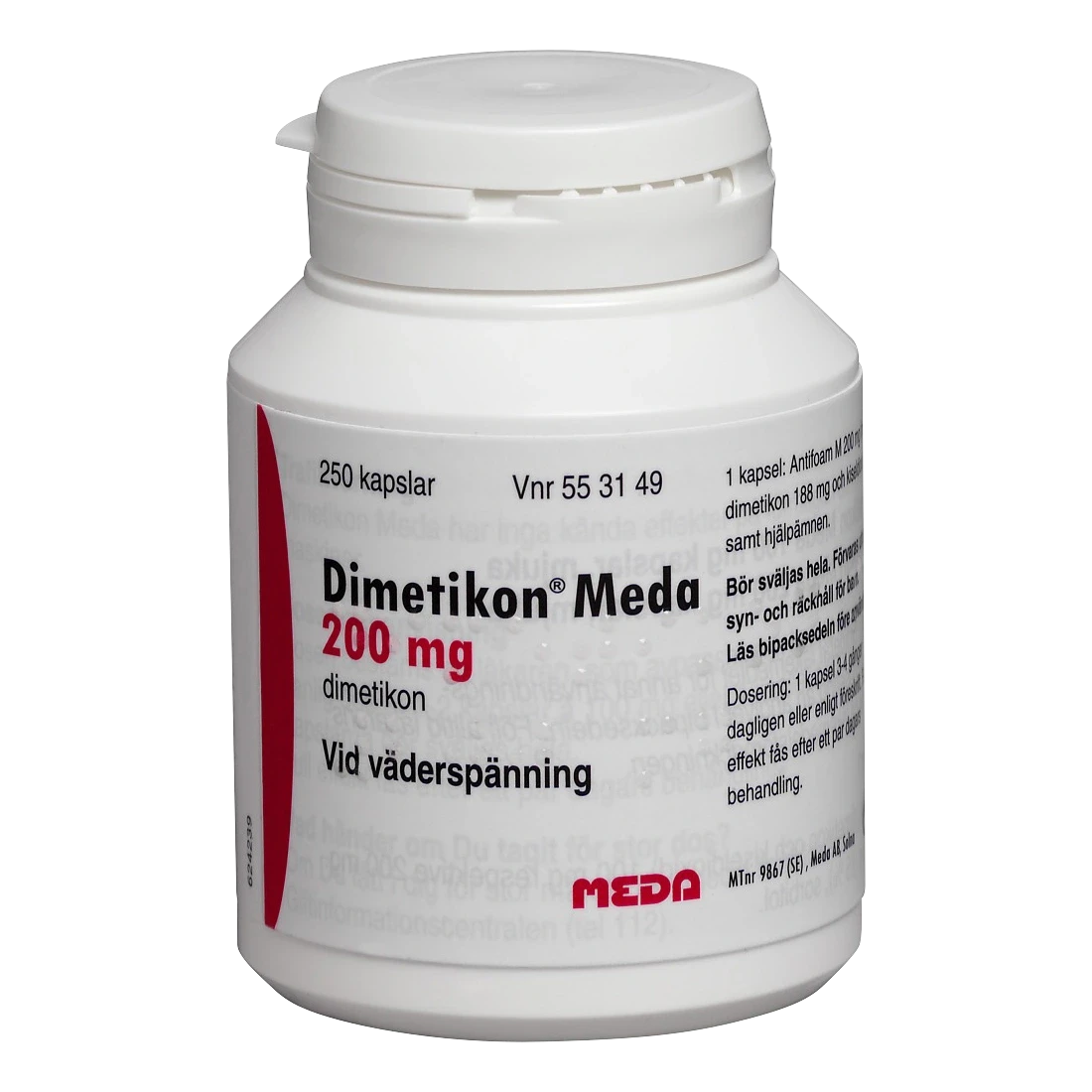 Dimetikon Meda mjuk kapsel 200 mg 250 st Dimetikon meda