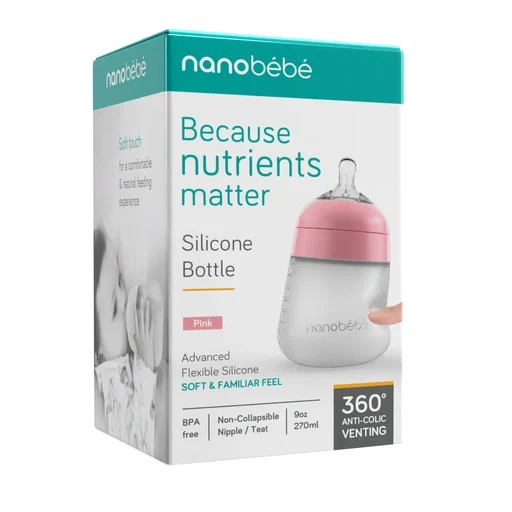 Nanobébé Flexy silikonflaska Anti-kolik 270 ml  Rosa Nanobébé