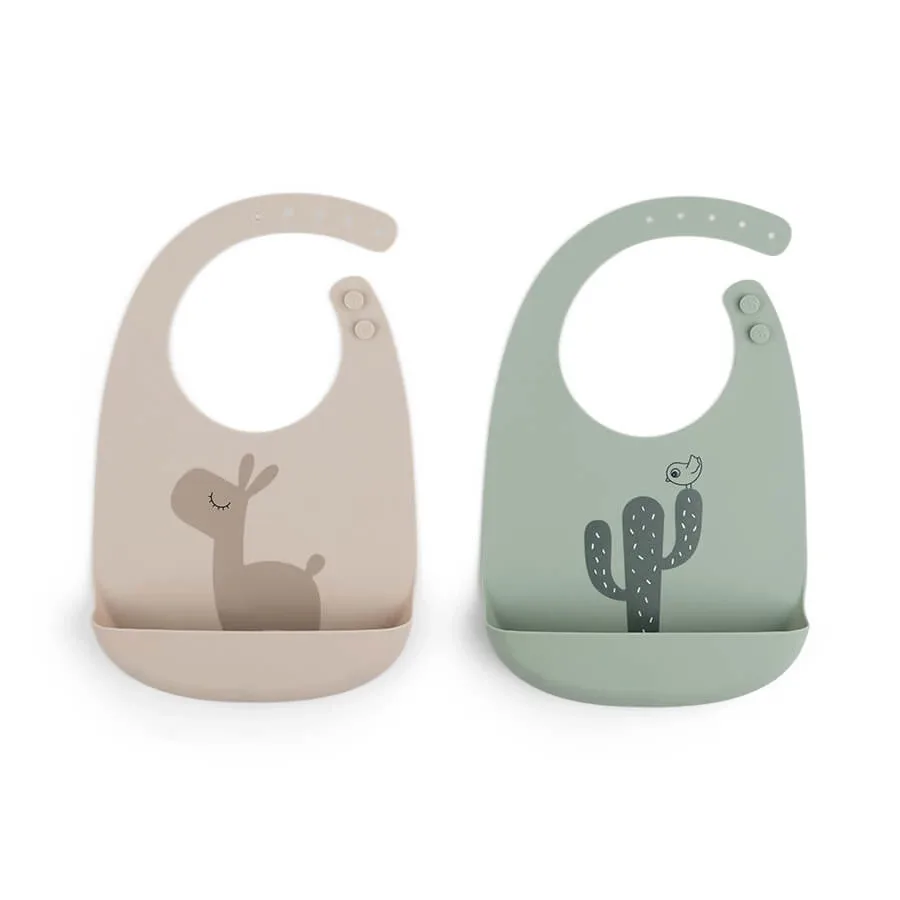 Done by Deer Silicone bib Lalee Sand/Green 2-pack Done by Deer