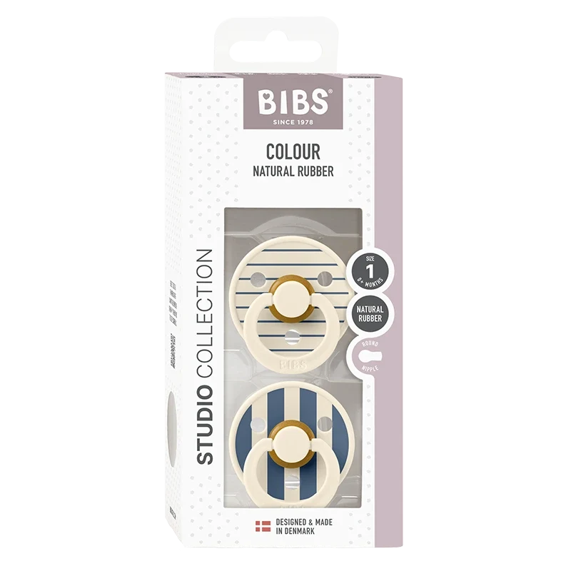 BIBS Pacifier Studio Colour Pin Latex Size 1 Ivory Steel Blue Mix 2-pack Bibs