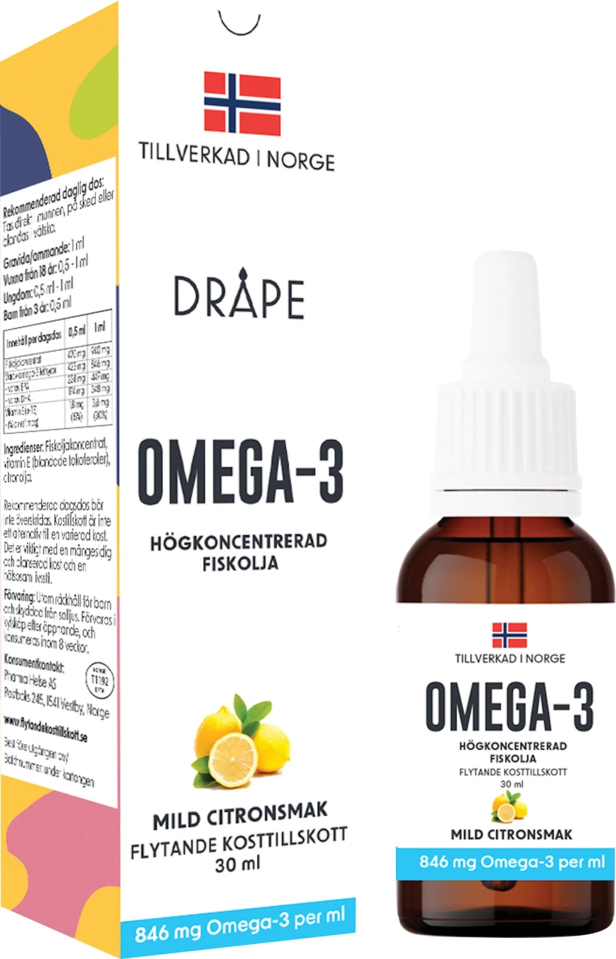 Dråpe Flytande Omega-3 Droppar Citron 30 ml Dråpe
