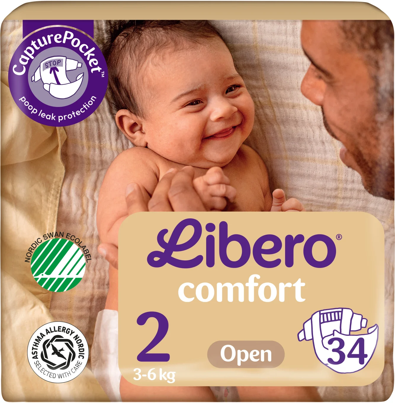 Libero Comfort 2 Öppen Blöja 3-6 kg 34 st Libero