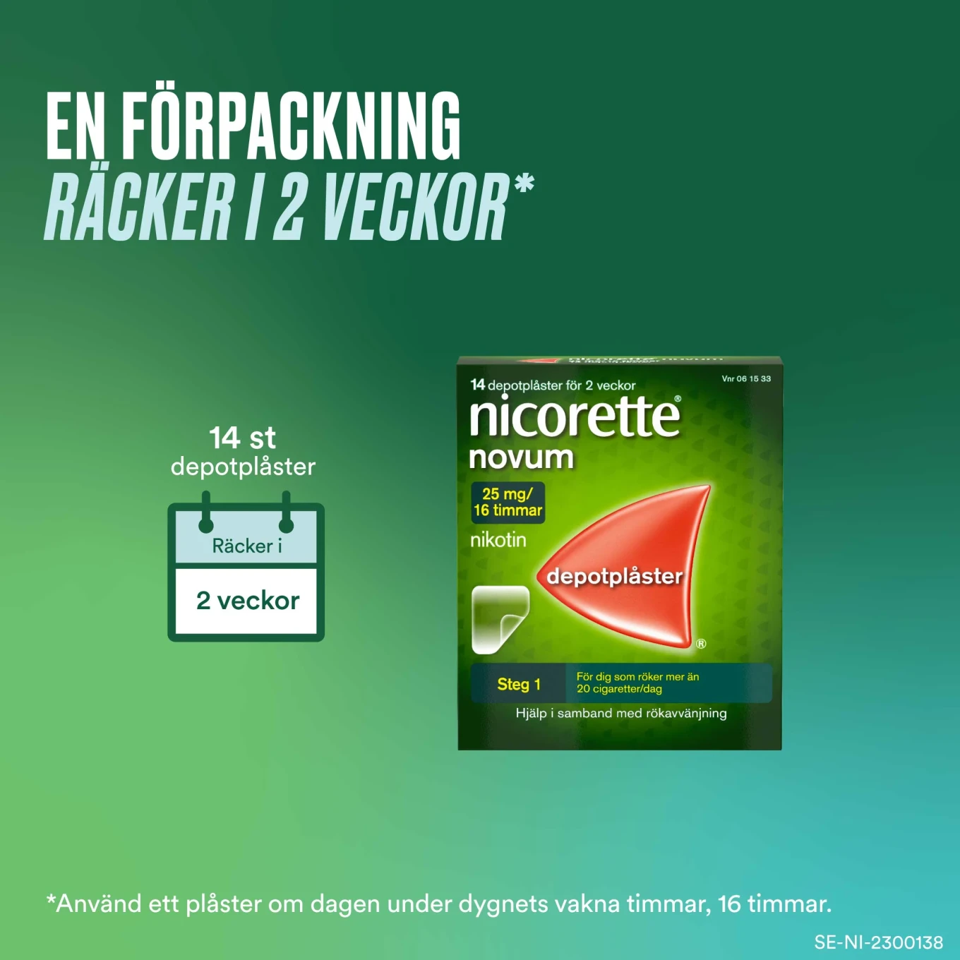 Nicorette Novum depotplåster 25 mg/16 timmar 14 st Nicorette
