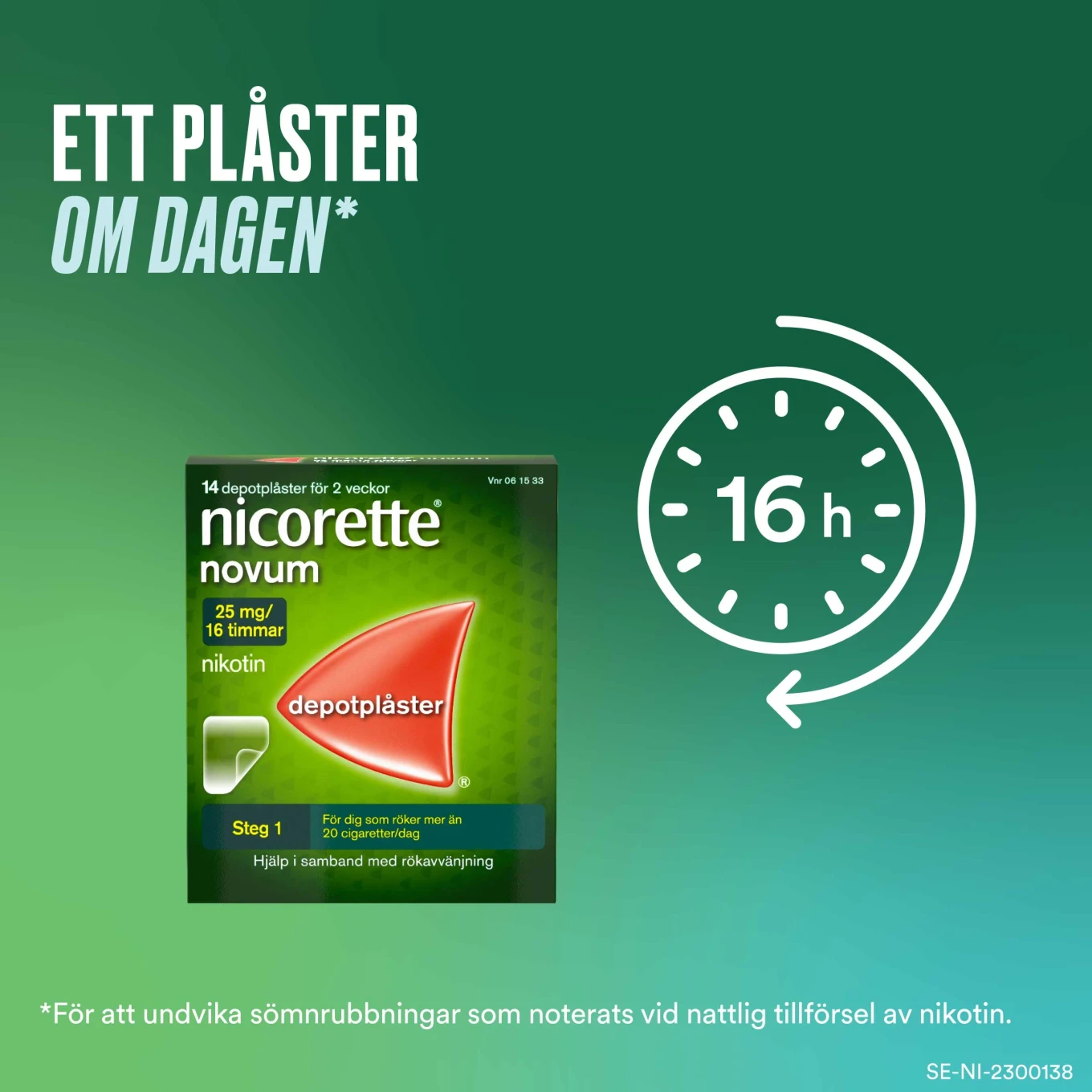 Nicorette Novum depotplåster 25 mg/16 timmar 14 st Nicorette