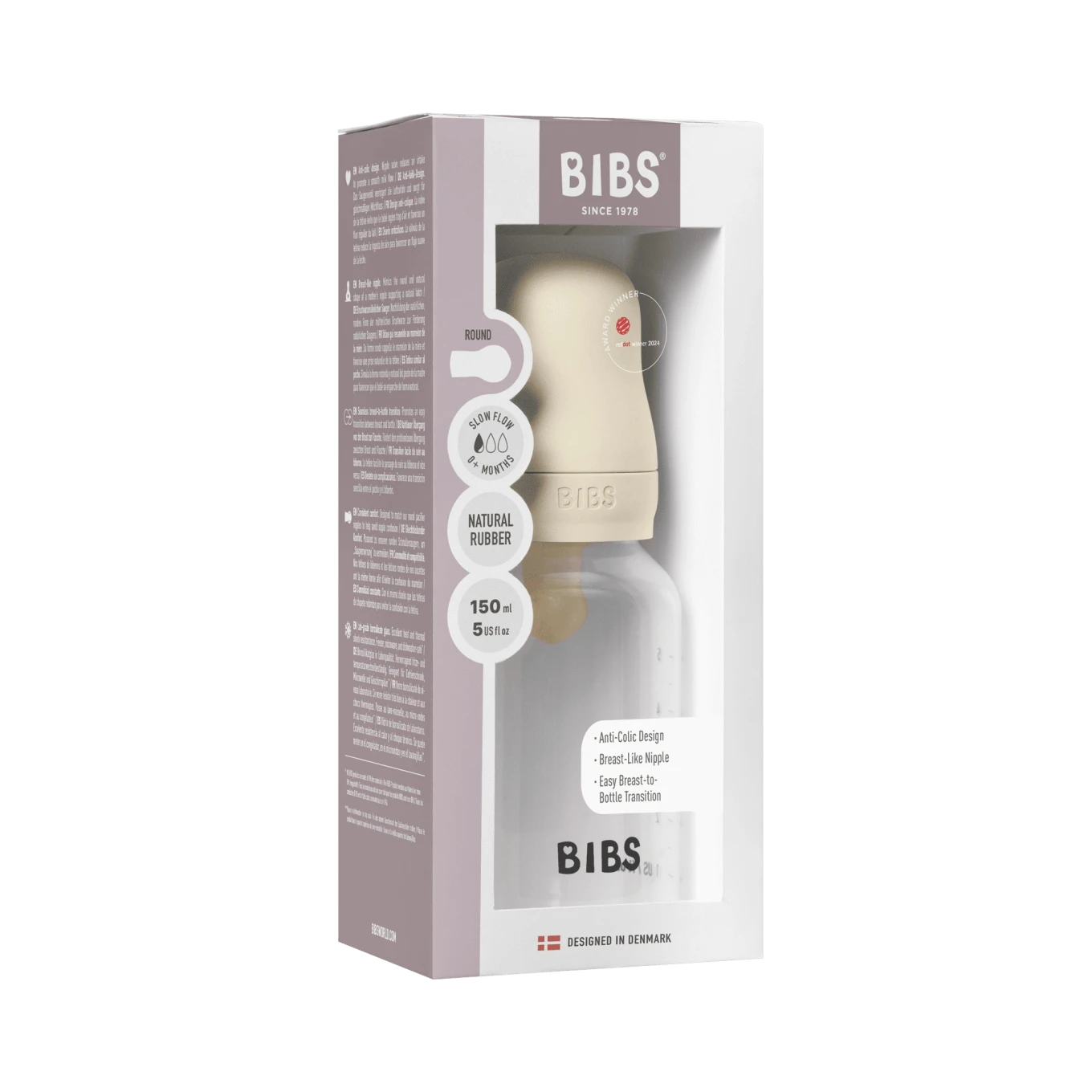 BIBS Baby Bottle Round Latex Slow Flow Ivory 150 ml 1-pack Bibs