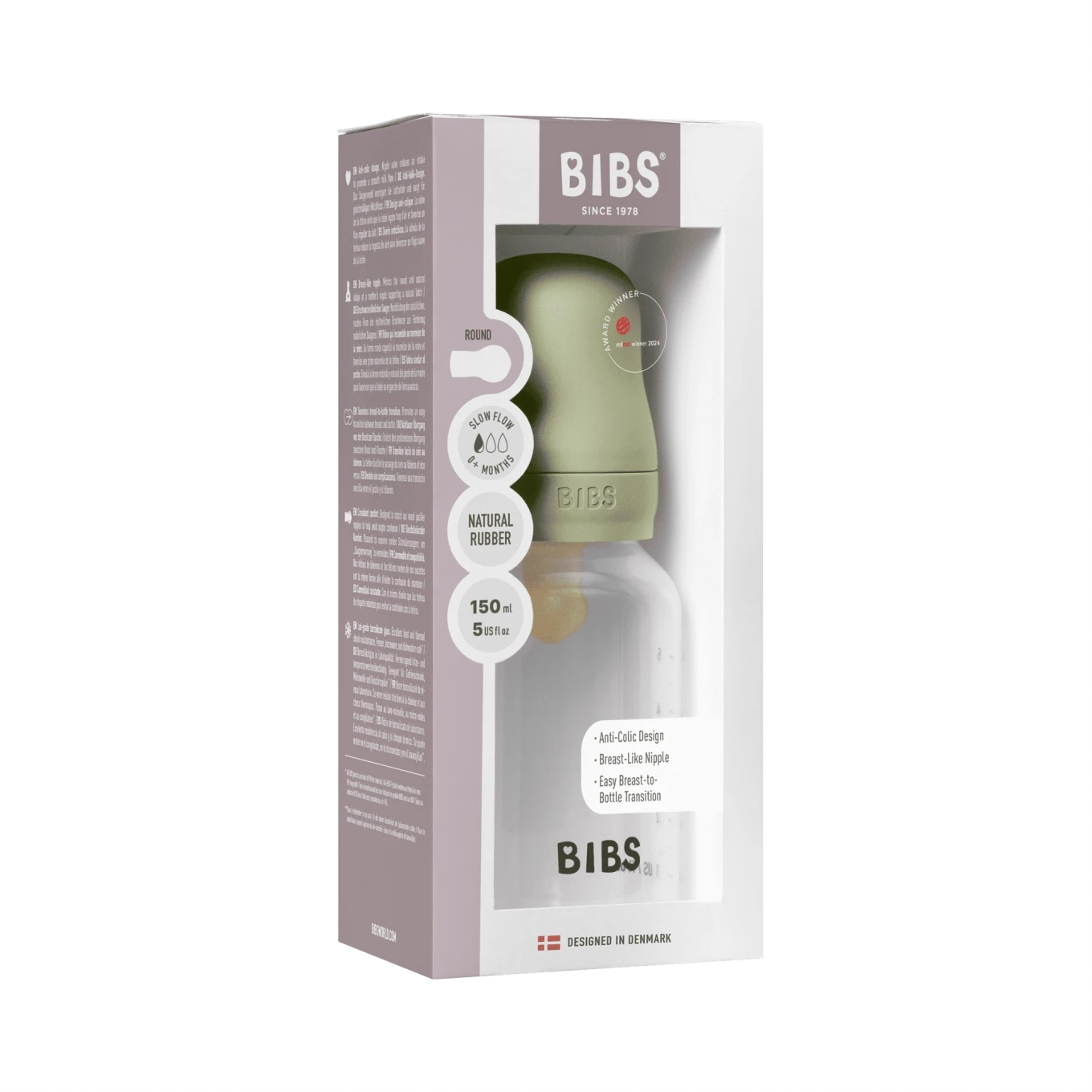 BIBS Baby Bottle Round Latex Slow Flow Sage 150 ml 1-pack Bibs