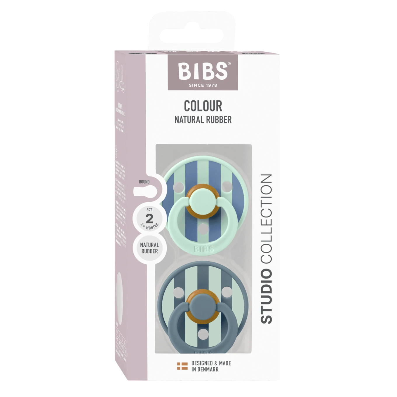 BIBS Pacifier Studio Colour Block Latex Size 2 Nordic Mint Petrol Mix 2-pack Bibs
