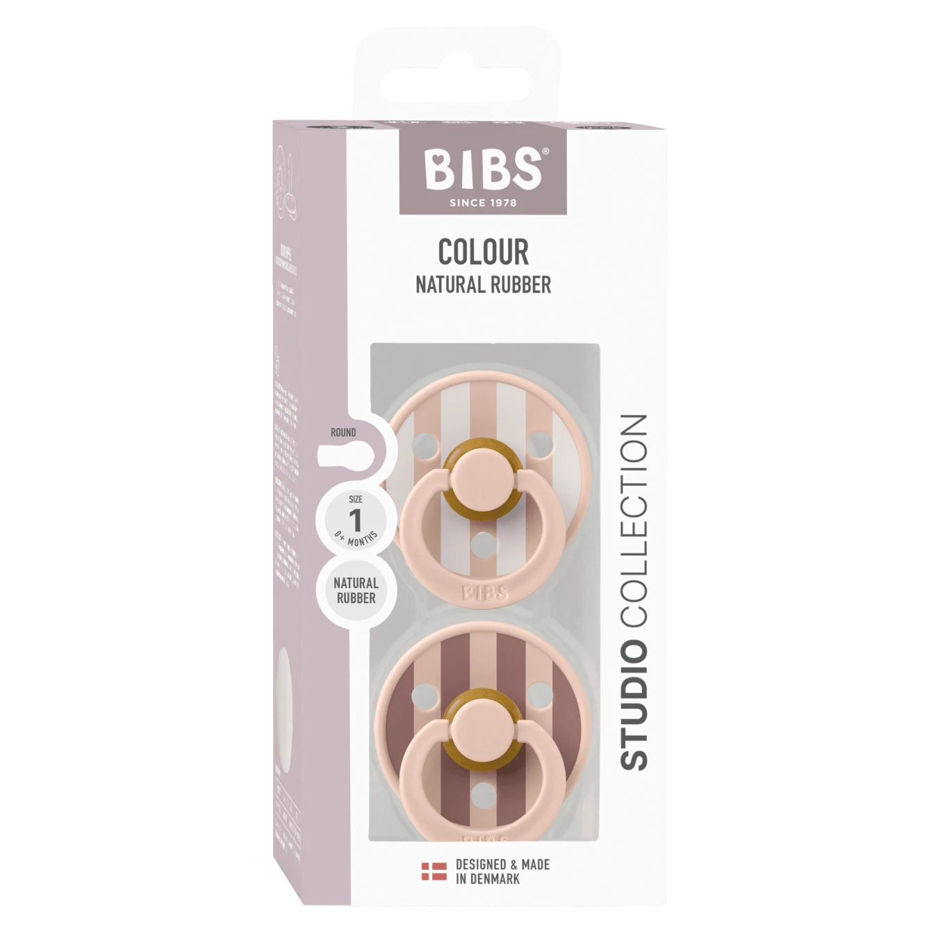 BIBS Pacifier Studio Colour Block Latex Size 1 Blush Mix 2-pack Bibs